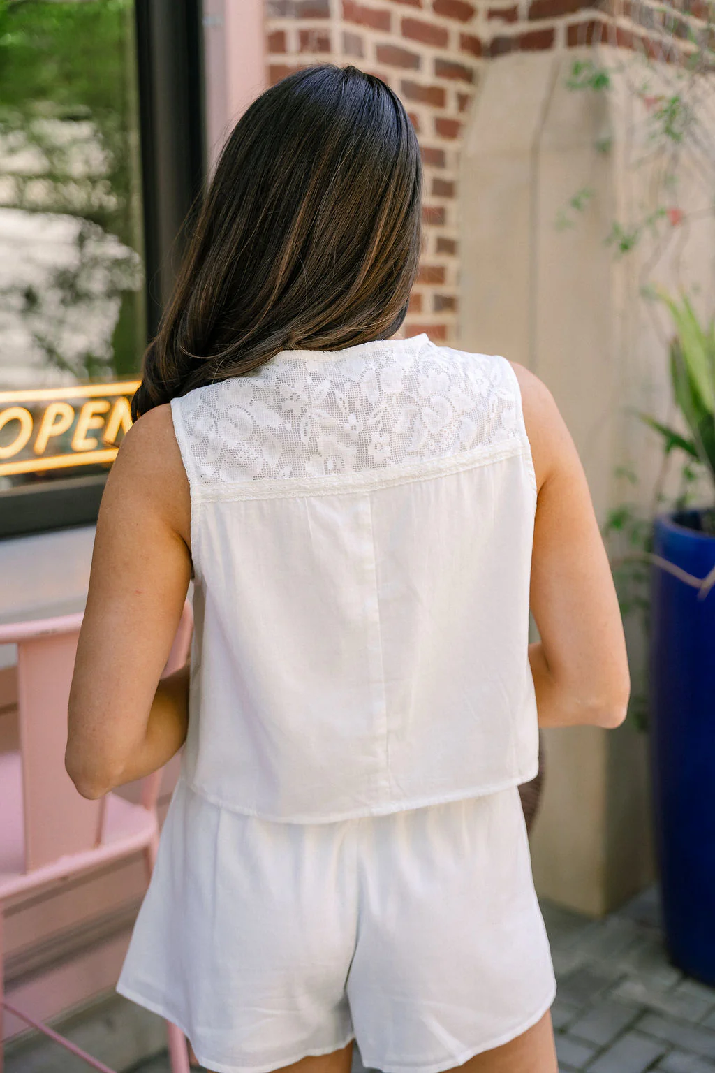 Elodie White Floral & Lace Tie-Front Top - Image 9