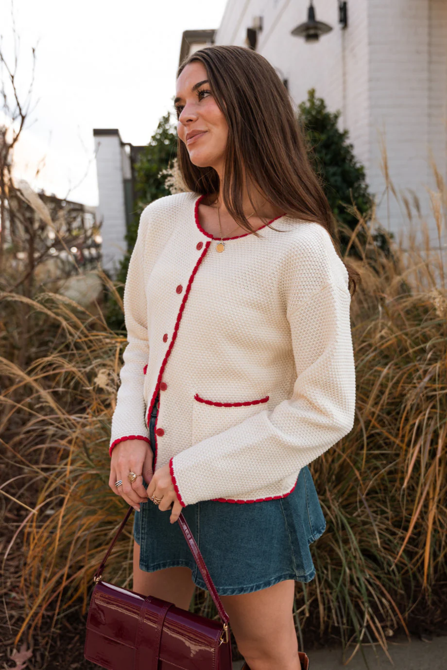 Elora Cream & Red Button-Up Cardigan - Image 2