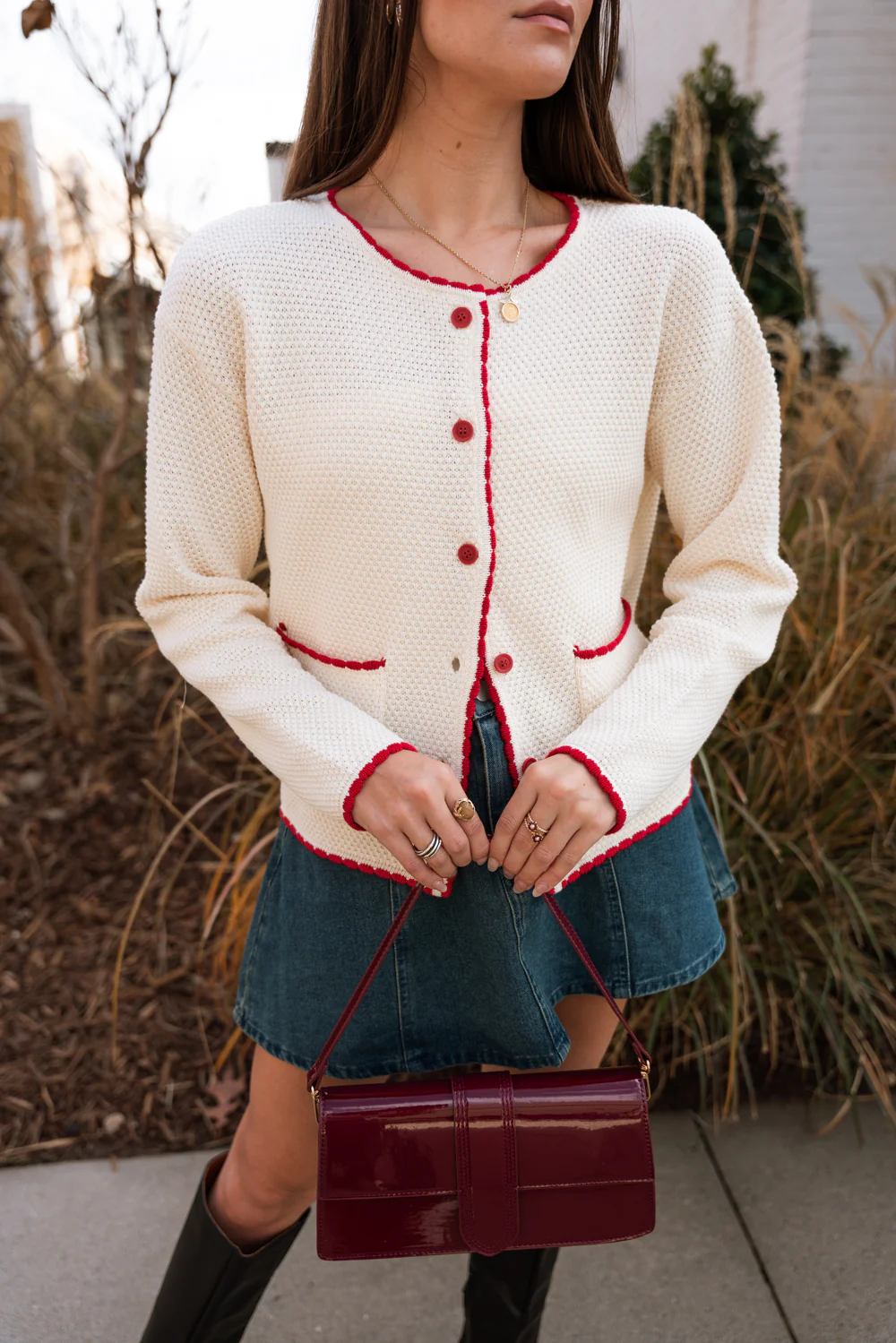 Elora Cream & Red Button-Up Cardigan - Image 5