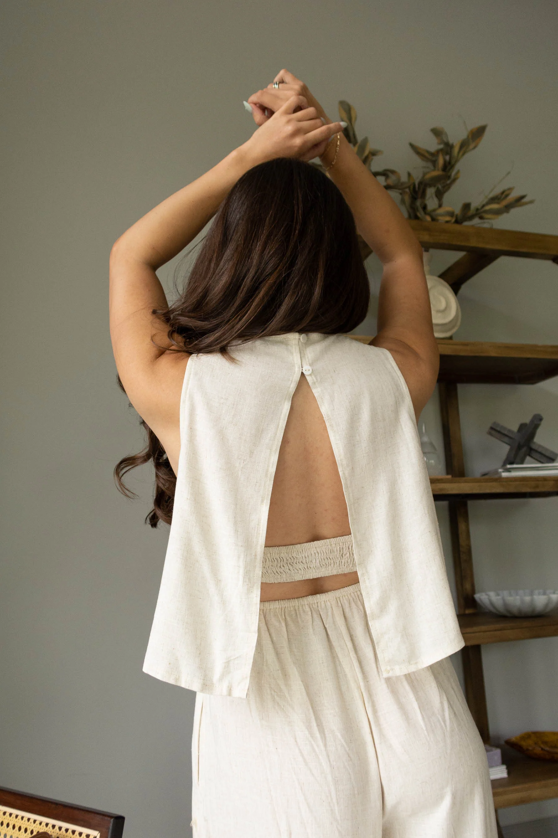 Elora Natural Sleeveless Linen Jumpsuit - Image 3
