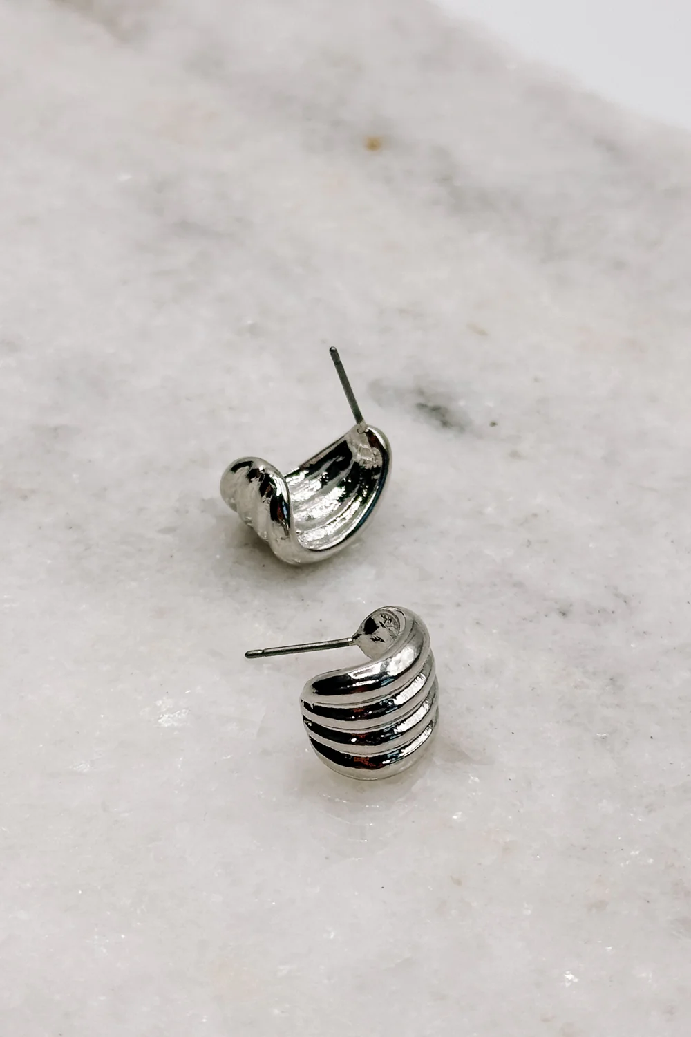 Elsa Silver Ribbed Mini Hoop Earring
