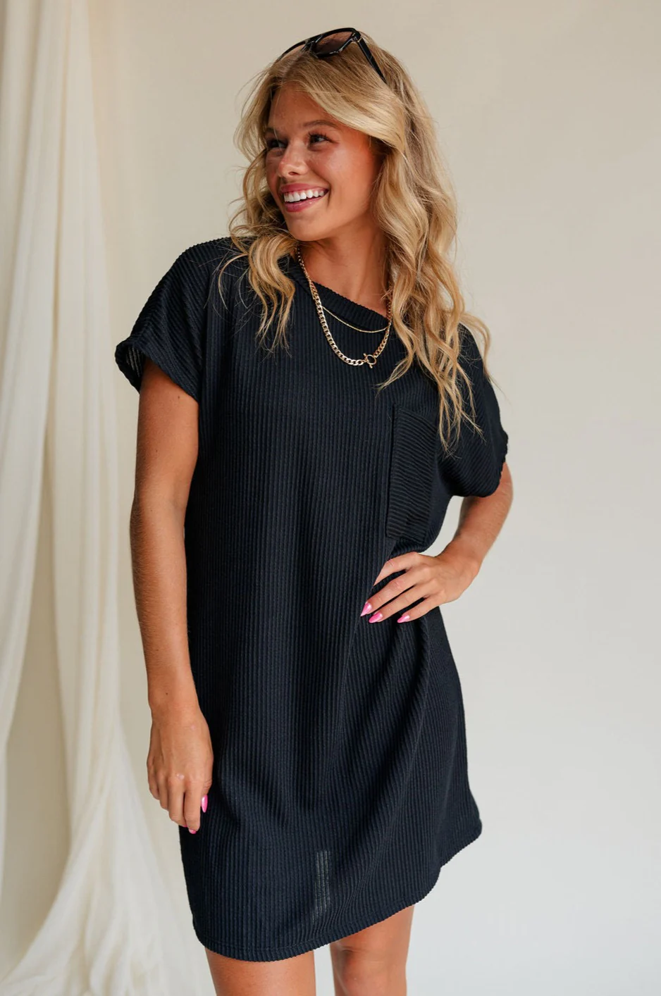 Elsie Ribbed Short Sleeve Mini Dress - Image 2