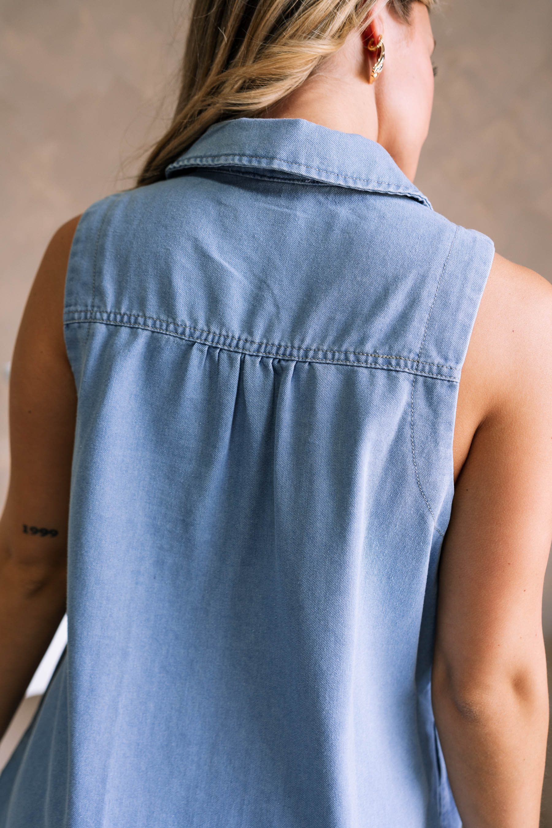 Elyse Light Denim Bows Sleeveless Mini Dress - Image 7