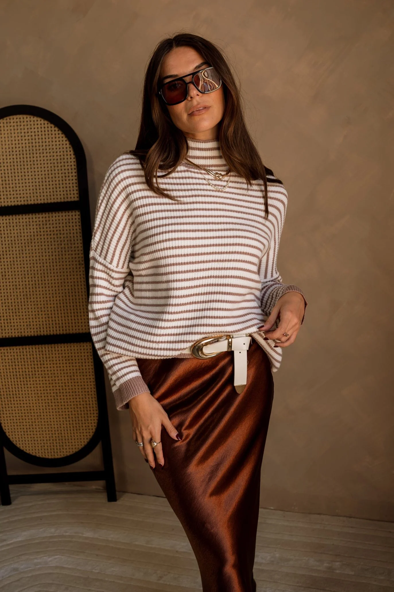Elyse Mocha & White Stripe Sweater