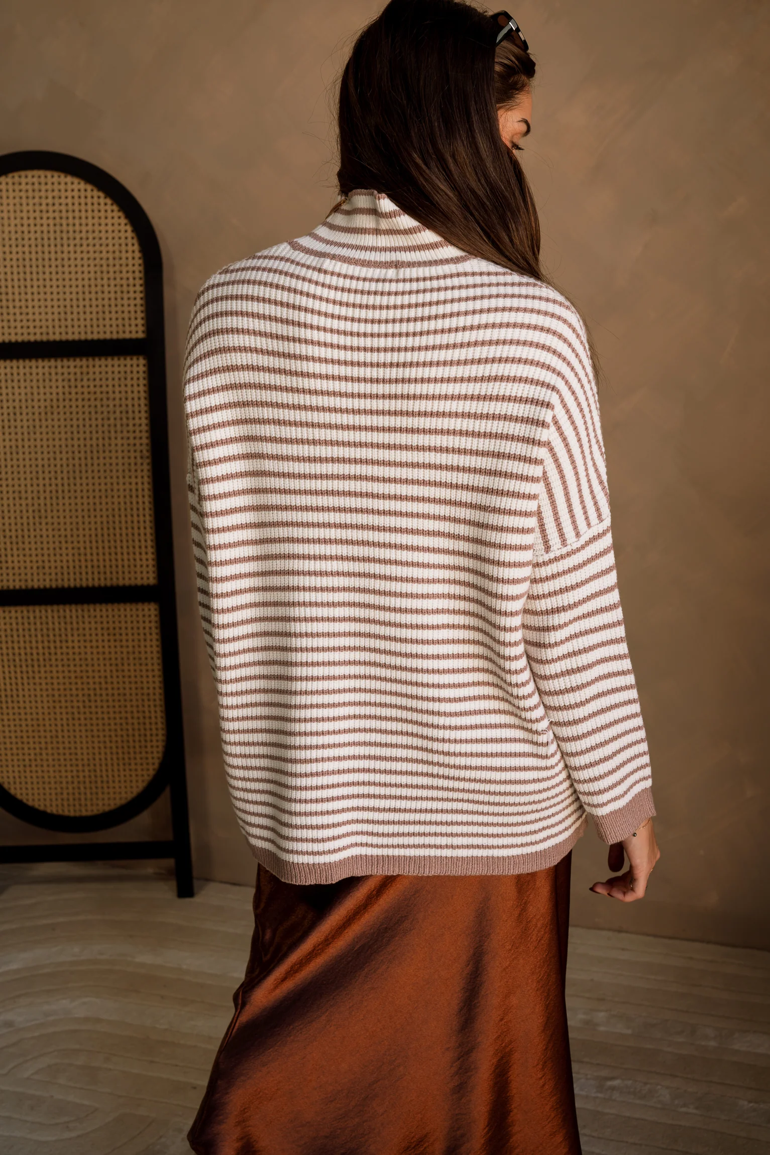 Elyse Mocha & White Stripe Sweater - Image 7
