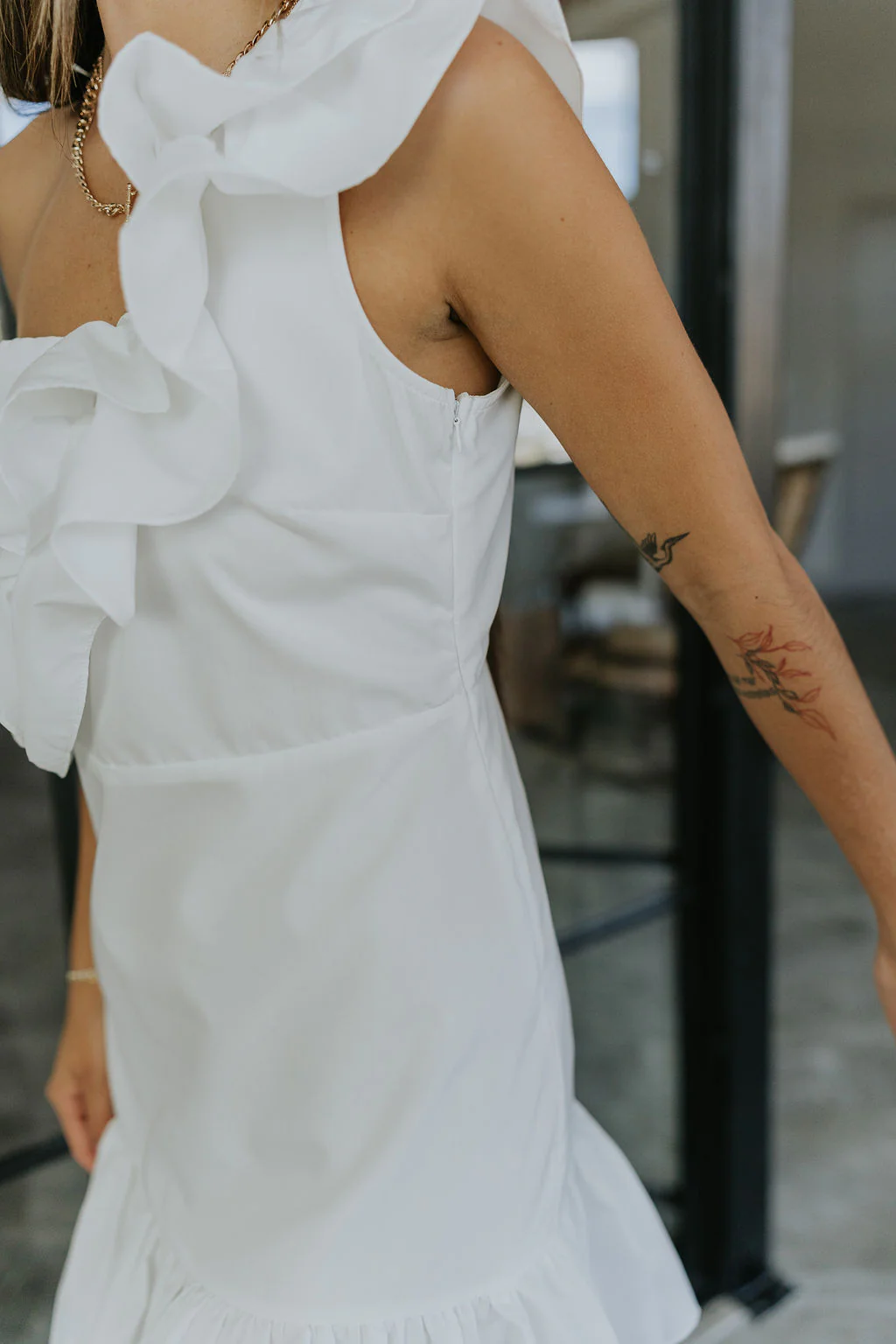 Elyse White Ruffled One Shoulder Dress - Image 10