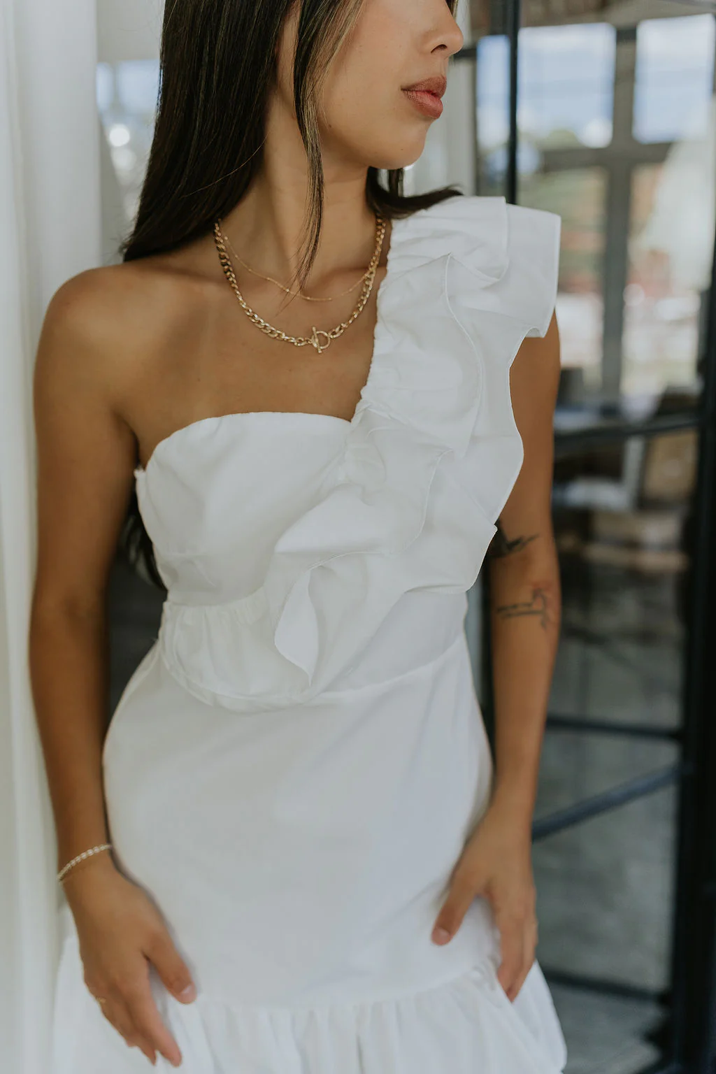 Elyse White Ruffled One Shoulder Dress - Image 2