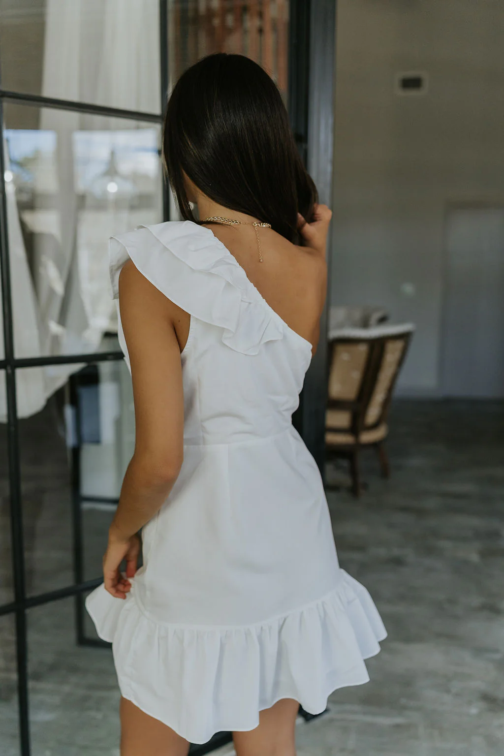 Elyse White Ruffled One Shoulder Dress - Image 5