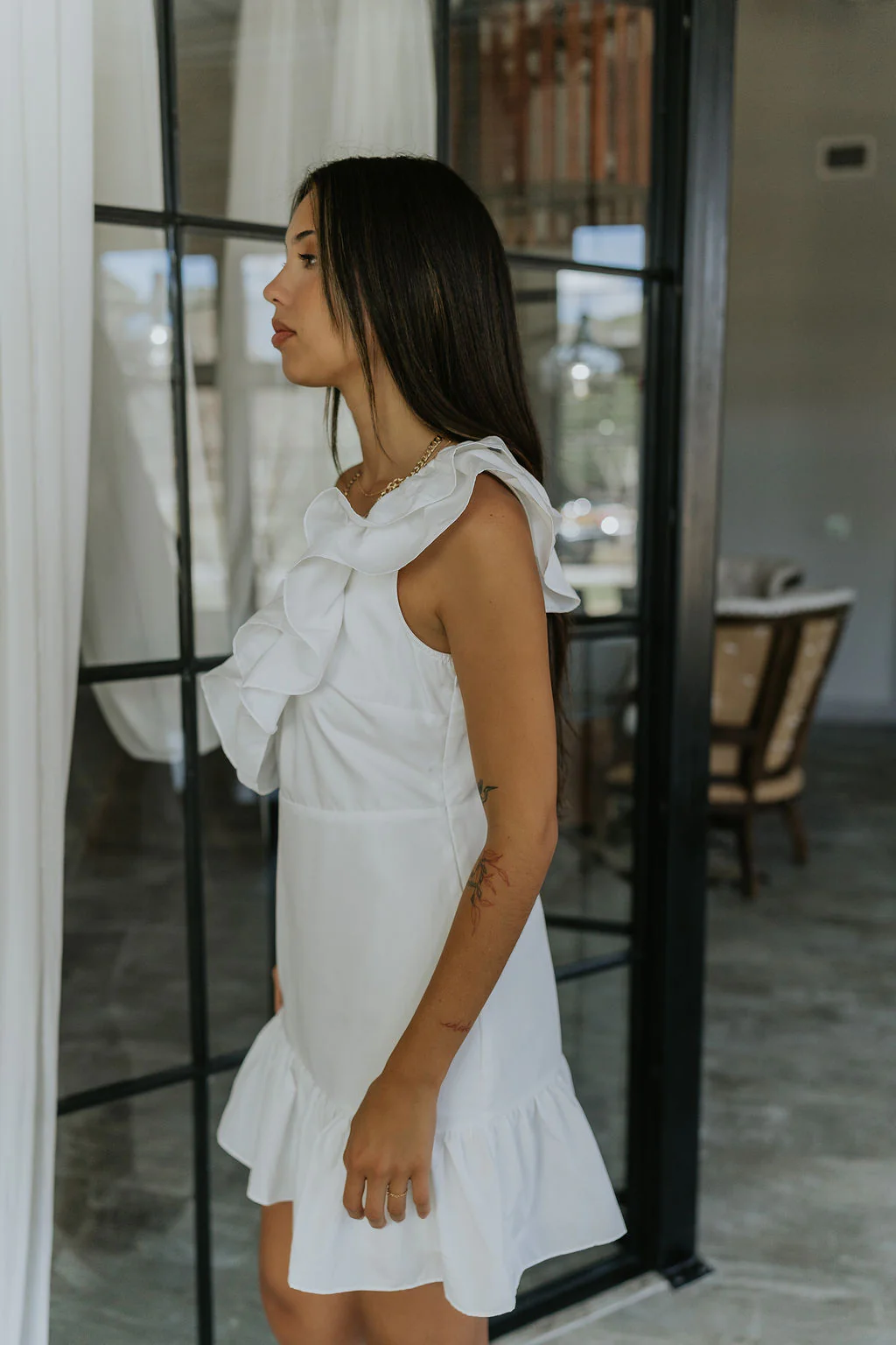 Elyse White Ruffled One Shoulder Dress - Image 8