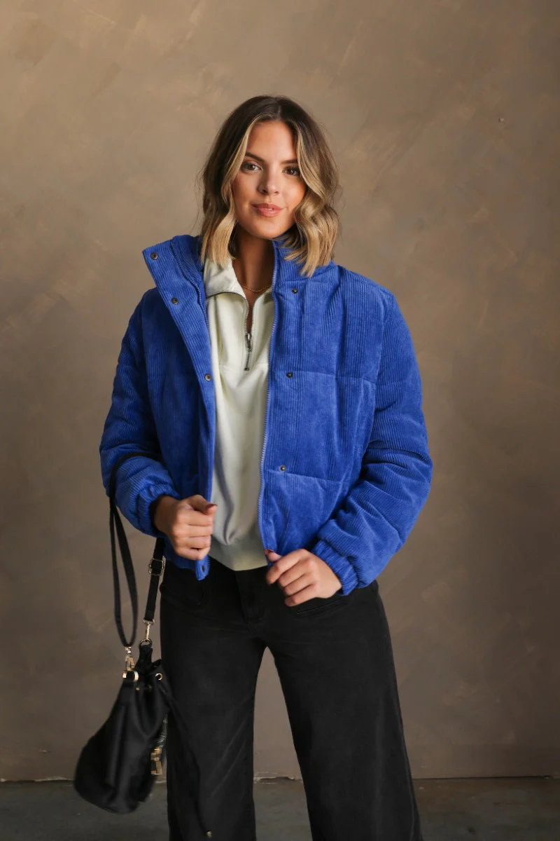 Ember Blue Corduroy Puffer Jacket - Image 2