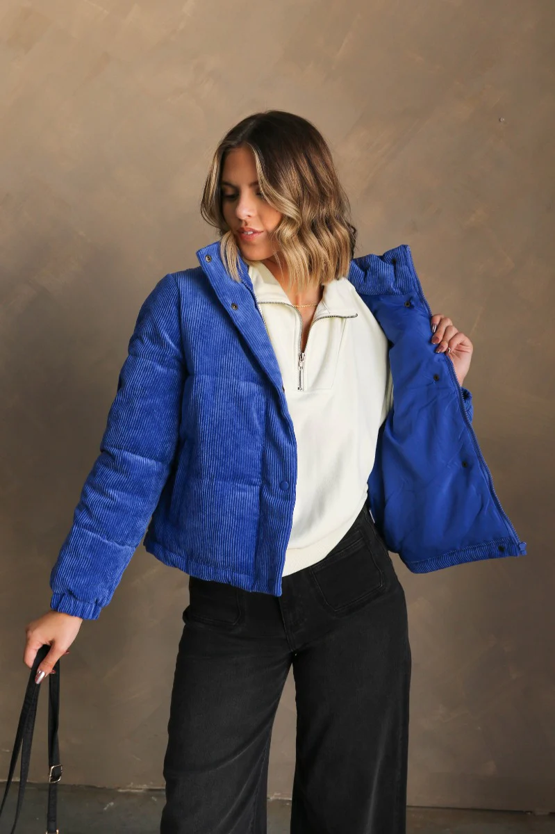 Ember Blue Corduroy Puffer Jacket - Image 3