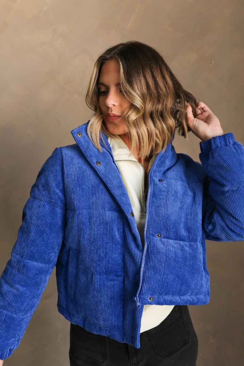 Ember Blue Corduroy Puffer Jacket - Image 4