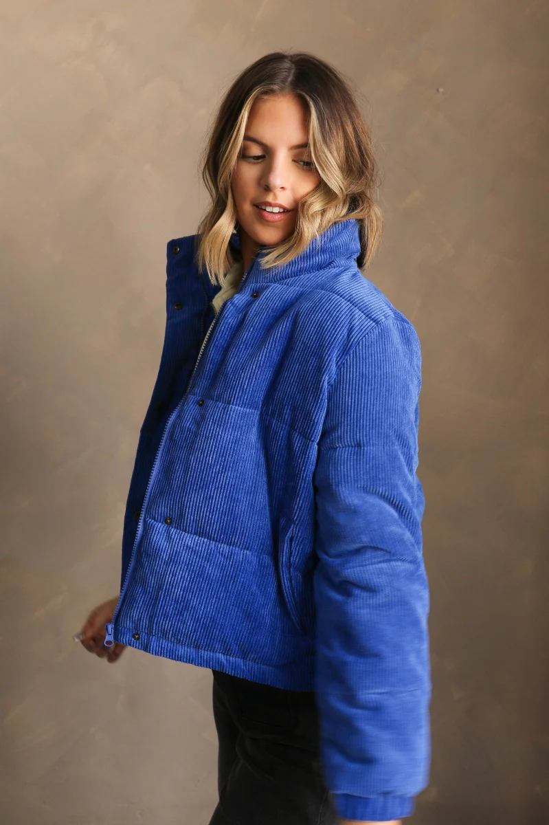 Ember Blue Corduroy Puffer Jacket - Image 6