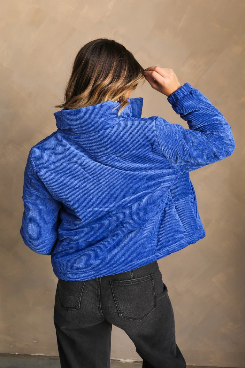 Ember Blue Corduroy Puffer Jacket - Image 9