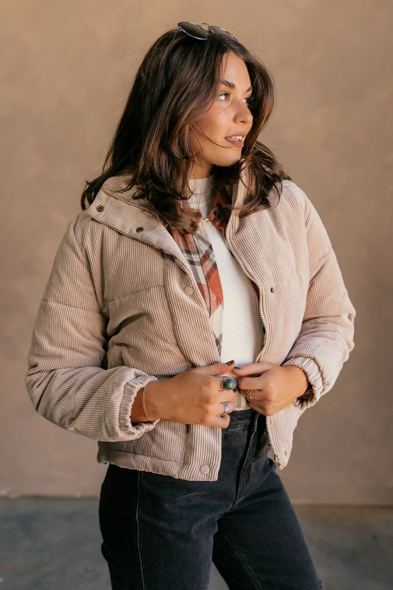 Ember Khaki Corduroy Puffer Jacket