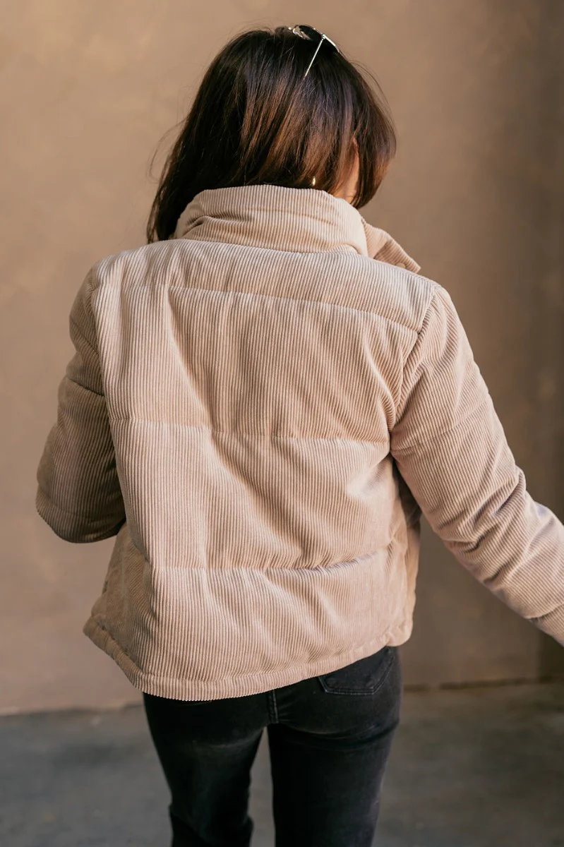 Ember Khaki Corduroy Puffer Jacket - Image 10