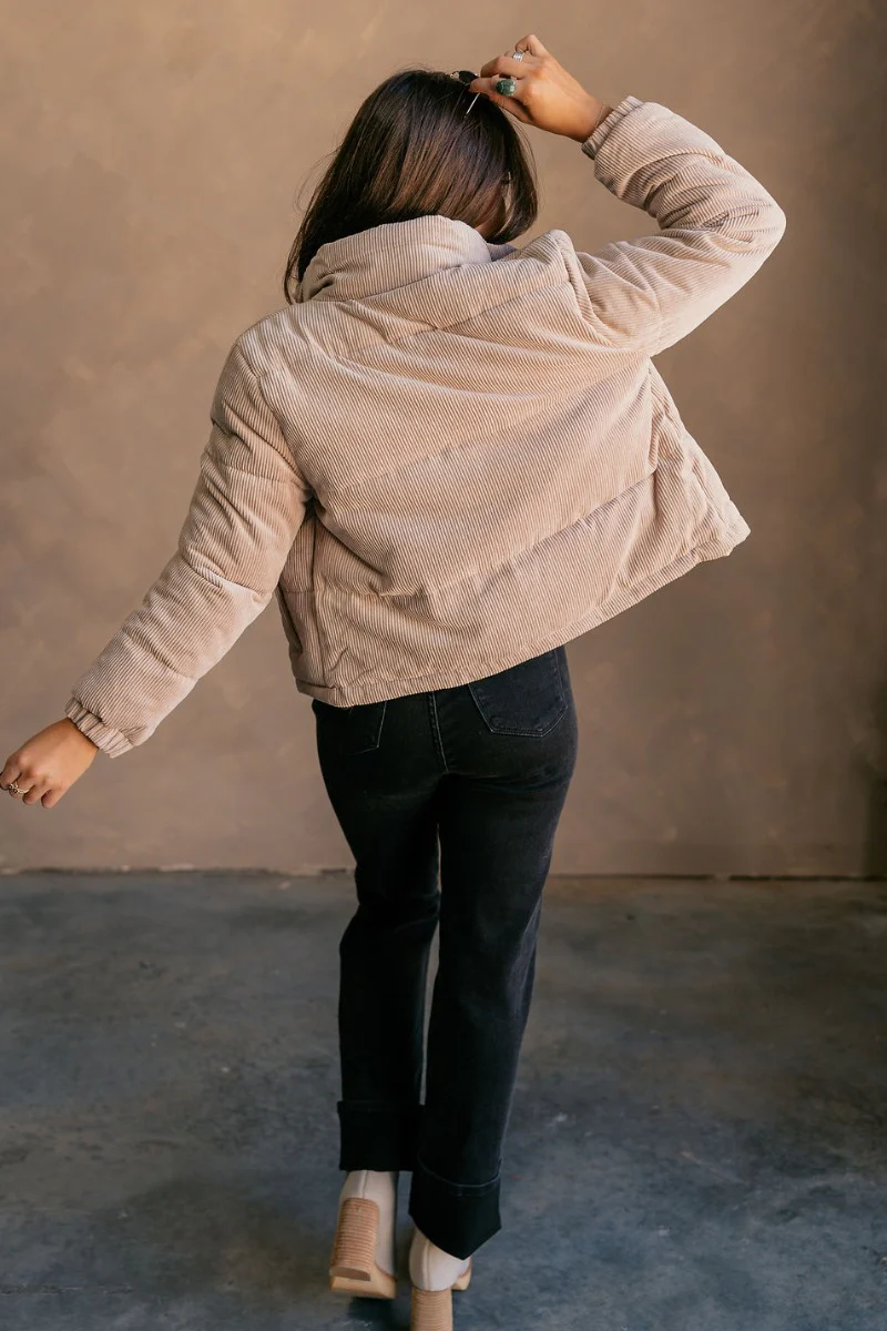 Ember Khaki Corduroy Puffer Jacket - Image 11