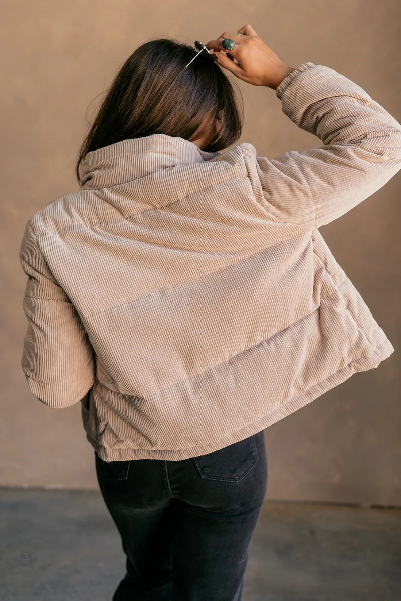 Ember Khaki Corduroy Puffer Jacket - Image 9
