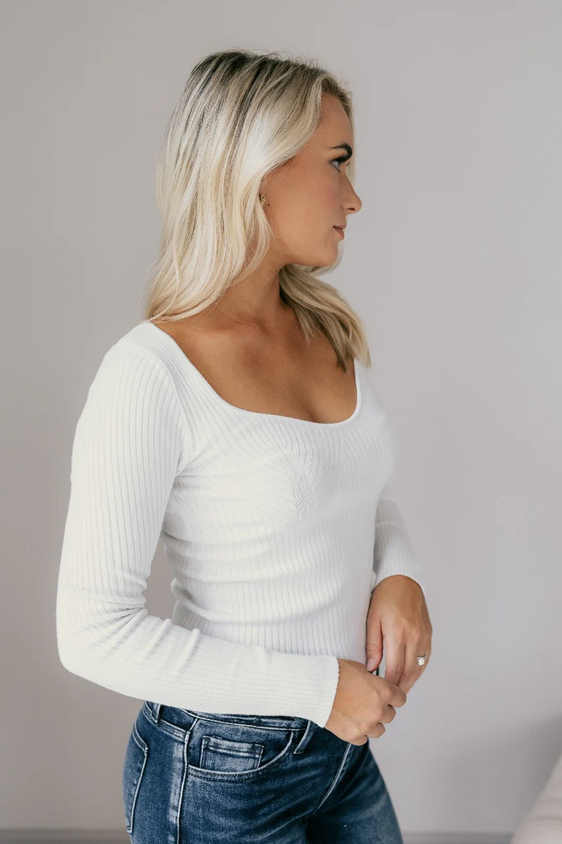 Ember Off White Long Sleeve Ribbed Top - Image 3