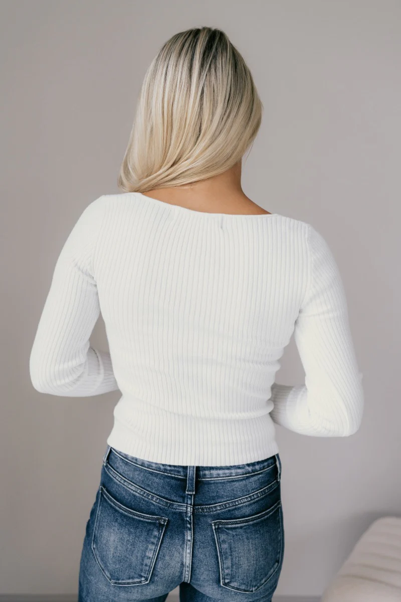 Ember Off White Long Sleeve Ribbed Top - Image 5