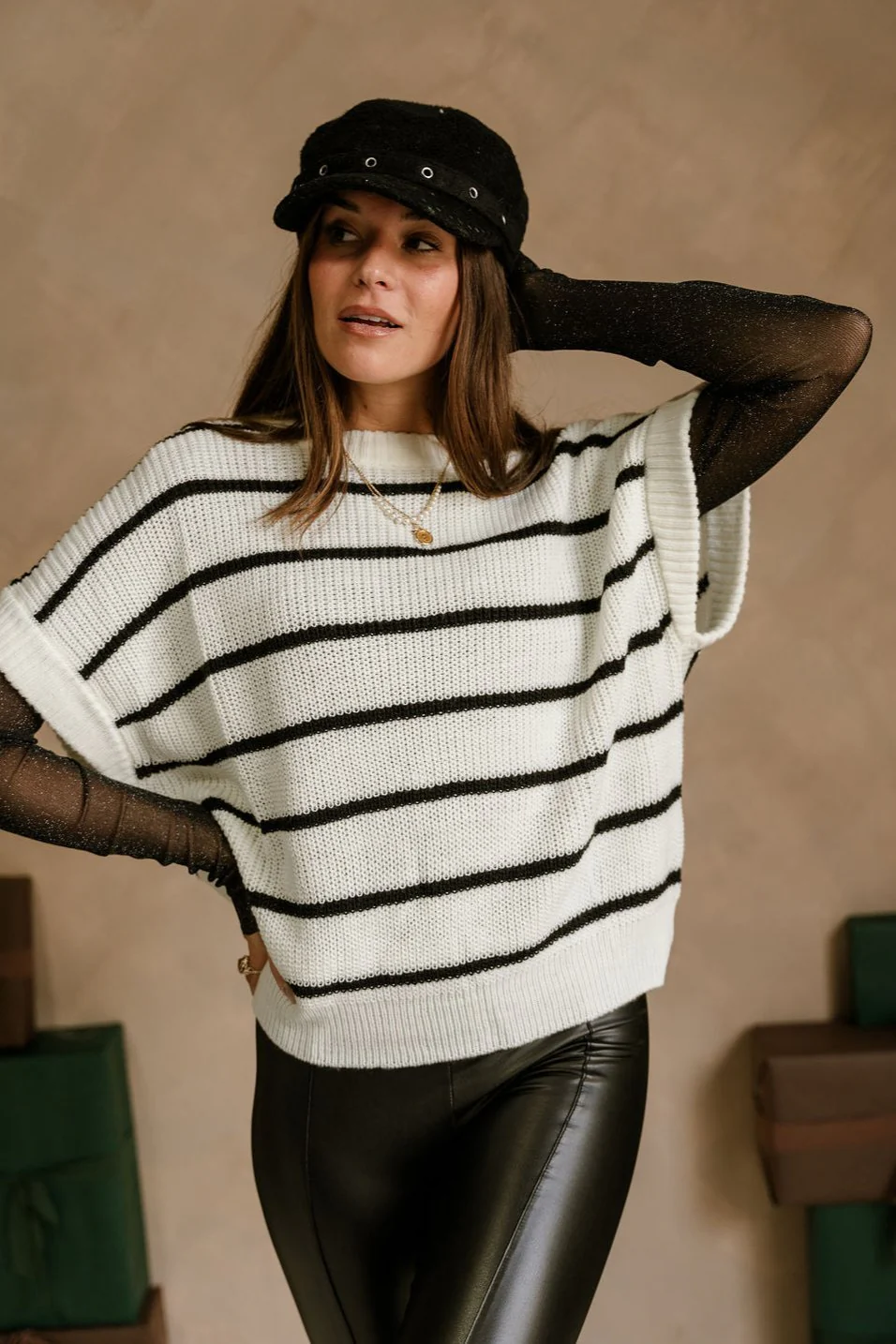 Emelia White & Black Stripe Sweater Vest - Image 3