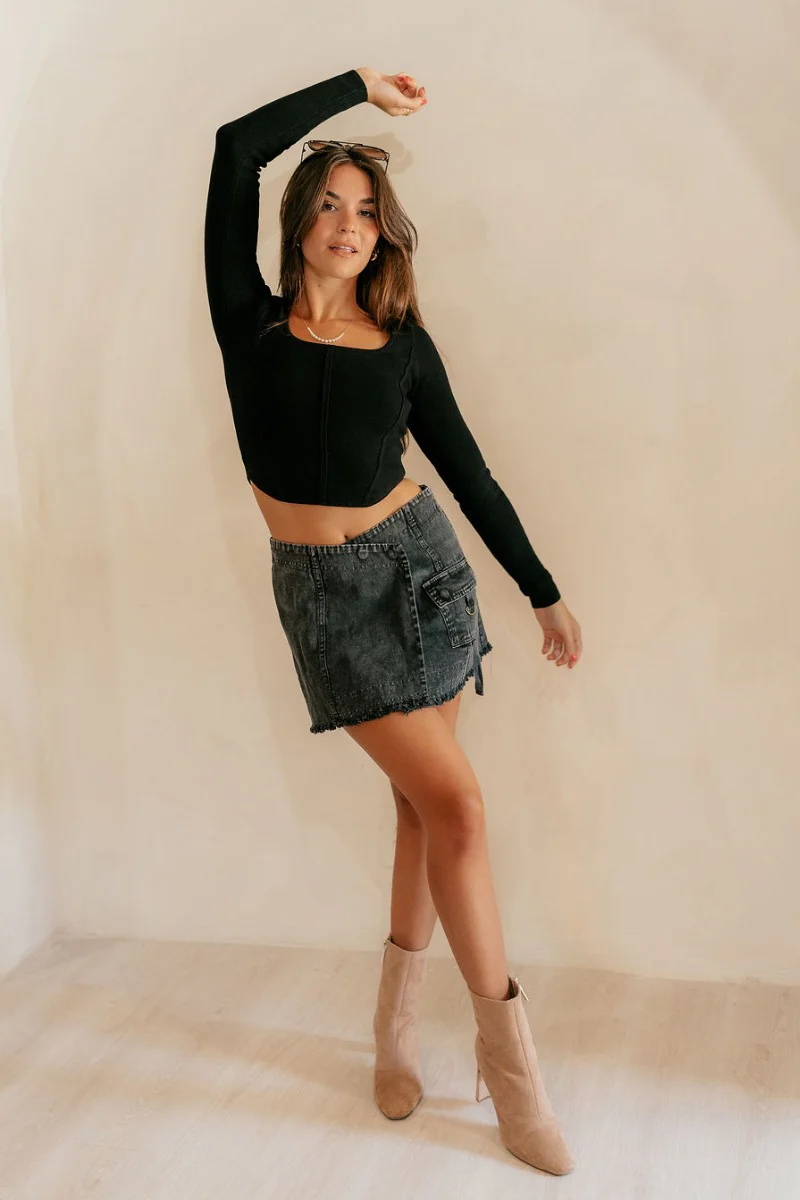Emeree Black Cropped Long Sleeve Top - Image 2