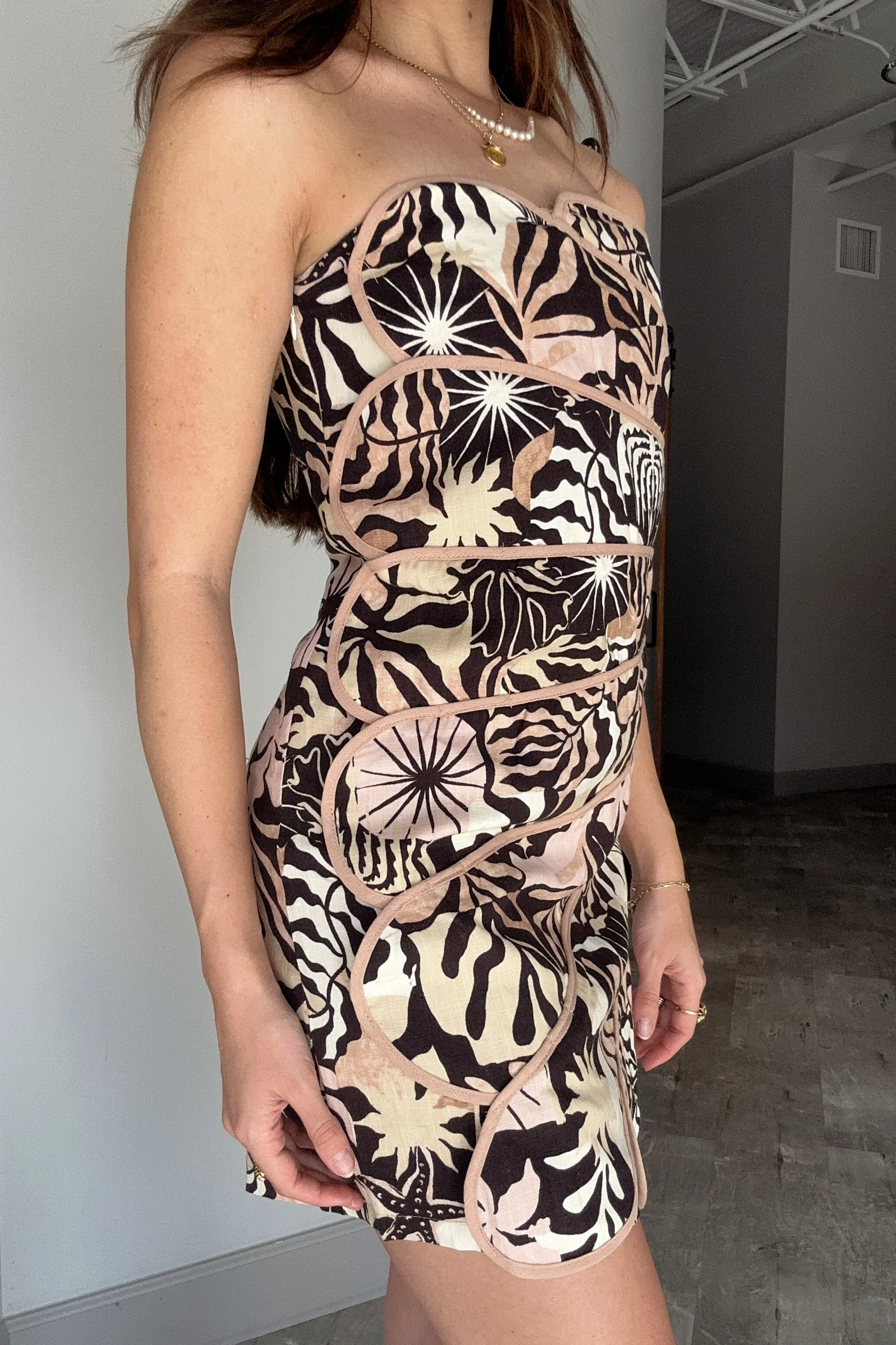 Emerson Black Multi Floral & Scallop Mini Dress - Image 2