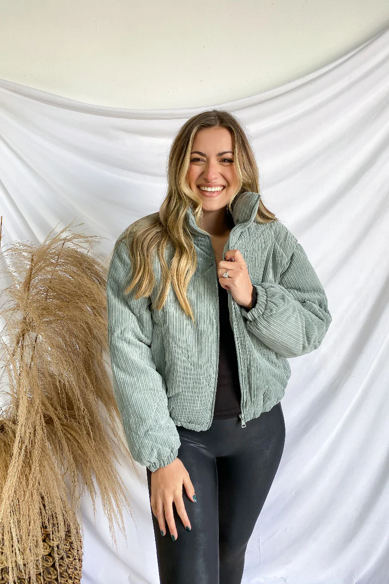 Emerson Corduroy Puffer Jacket in Mint - Image 2