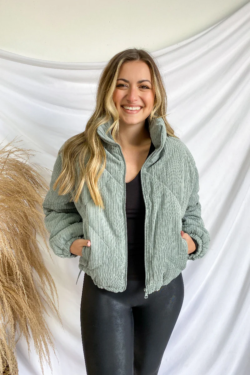Emerson Corduroy Puffer Jacket in Mint - Image 3