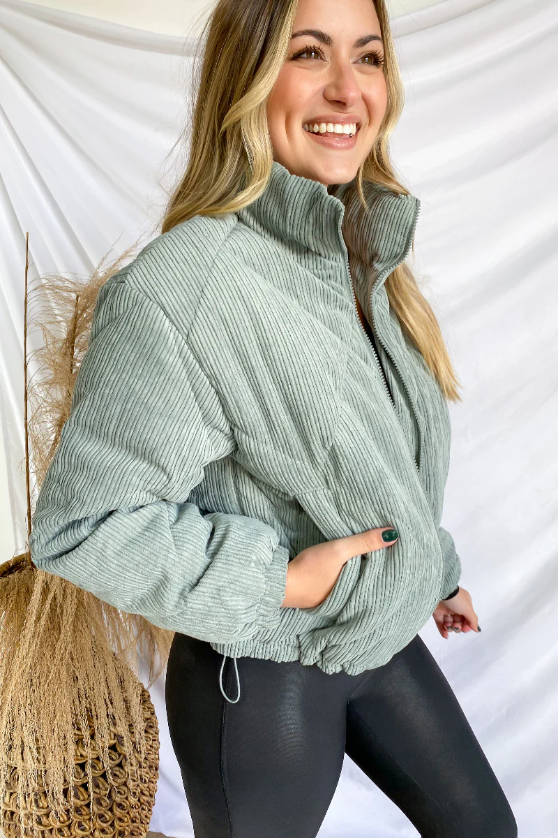 Emerson Corduroy Puffer Jacket in Mint - Image 4