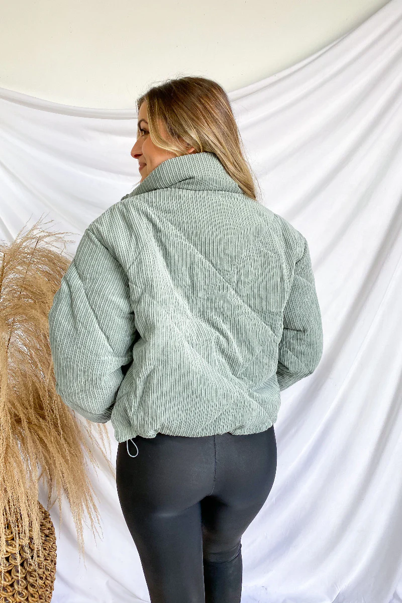 Emerson Corduroy Puffer Jacket in Mint - Image 5
