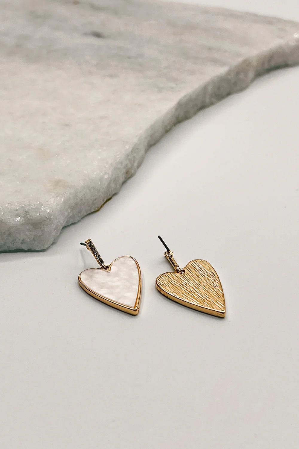 Emerson Gold and Cream Heart Earrings - Image 2
