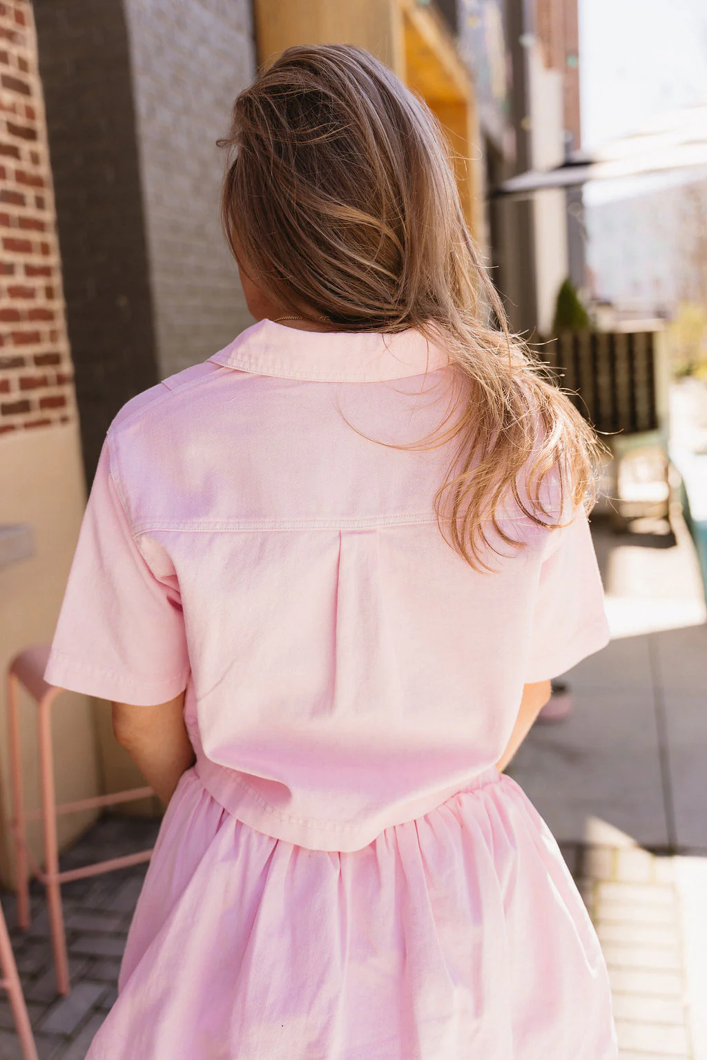 Emerson Light Pink Denim Cropped Top - Image 5
