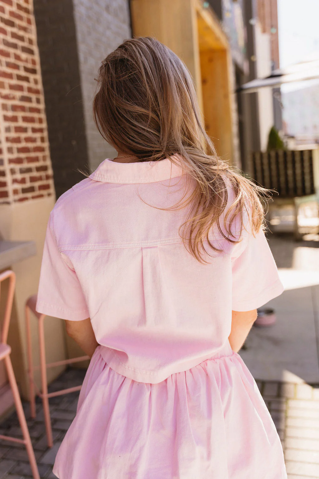 Emerson Light Pink Denim Cropped Top - Image 8