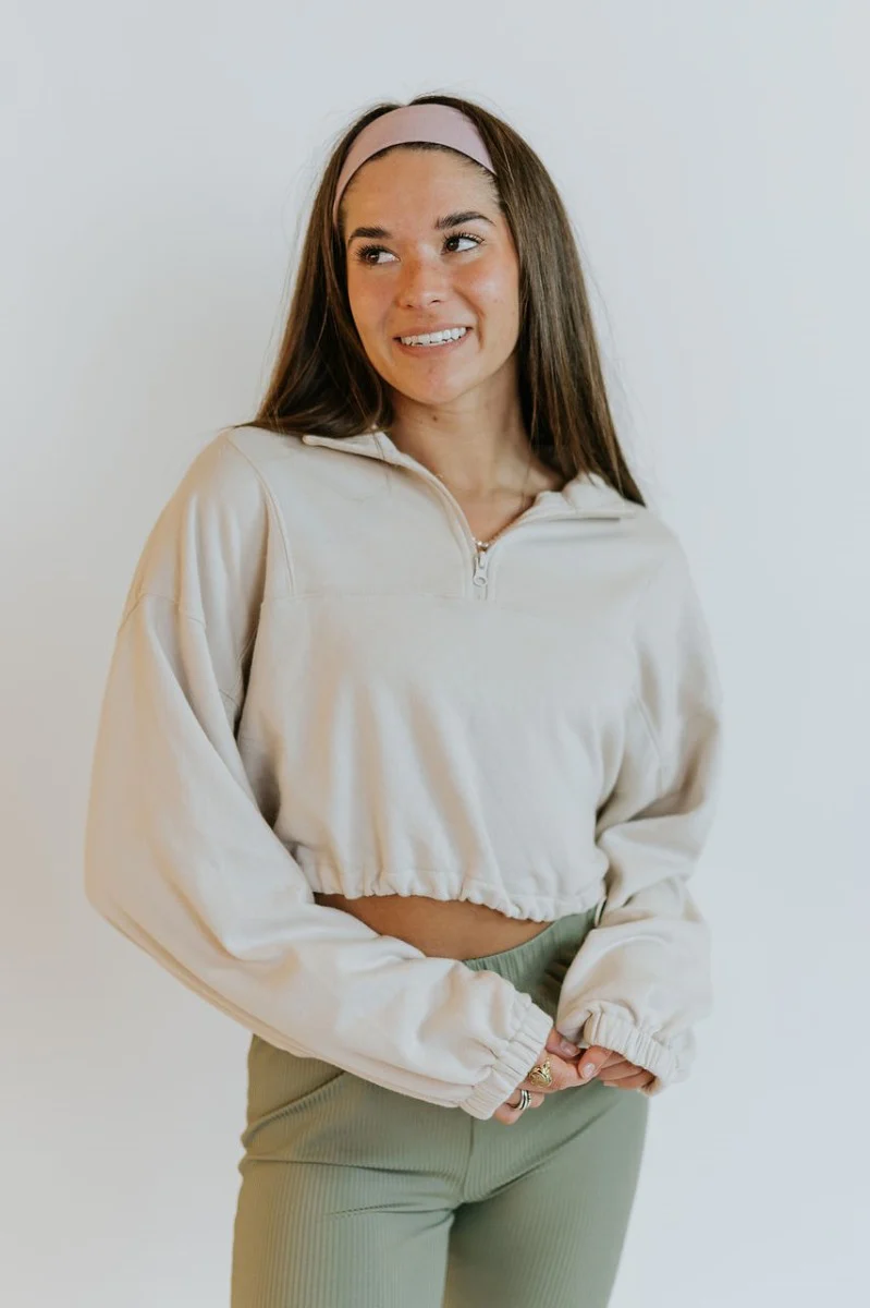 Emerson Quarter-Zip Pullover in Cream