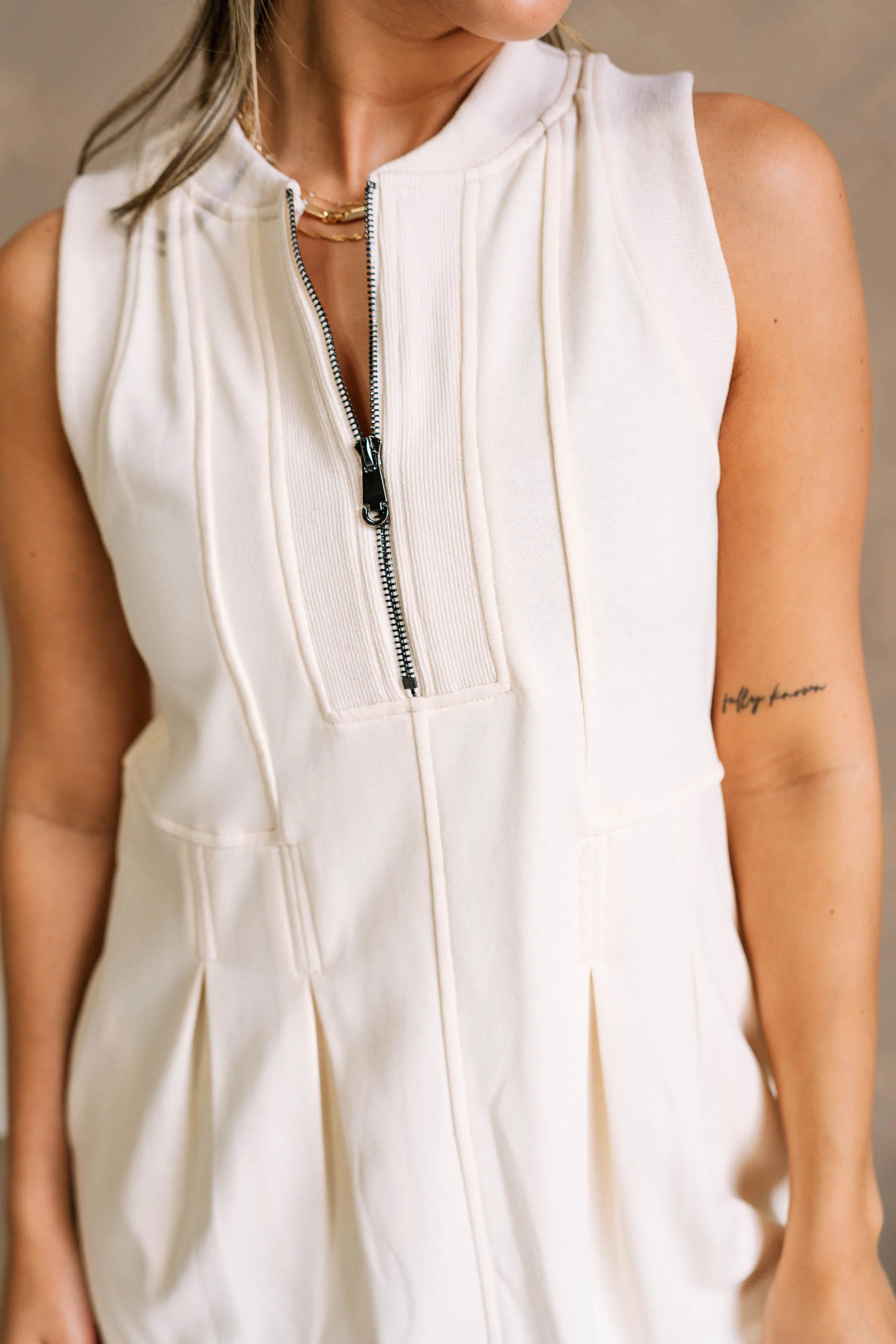 Emersyn Ecru Ribbed Flare Mini Dress - Image 2