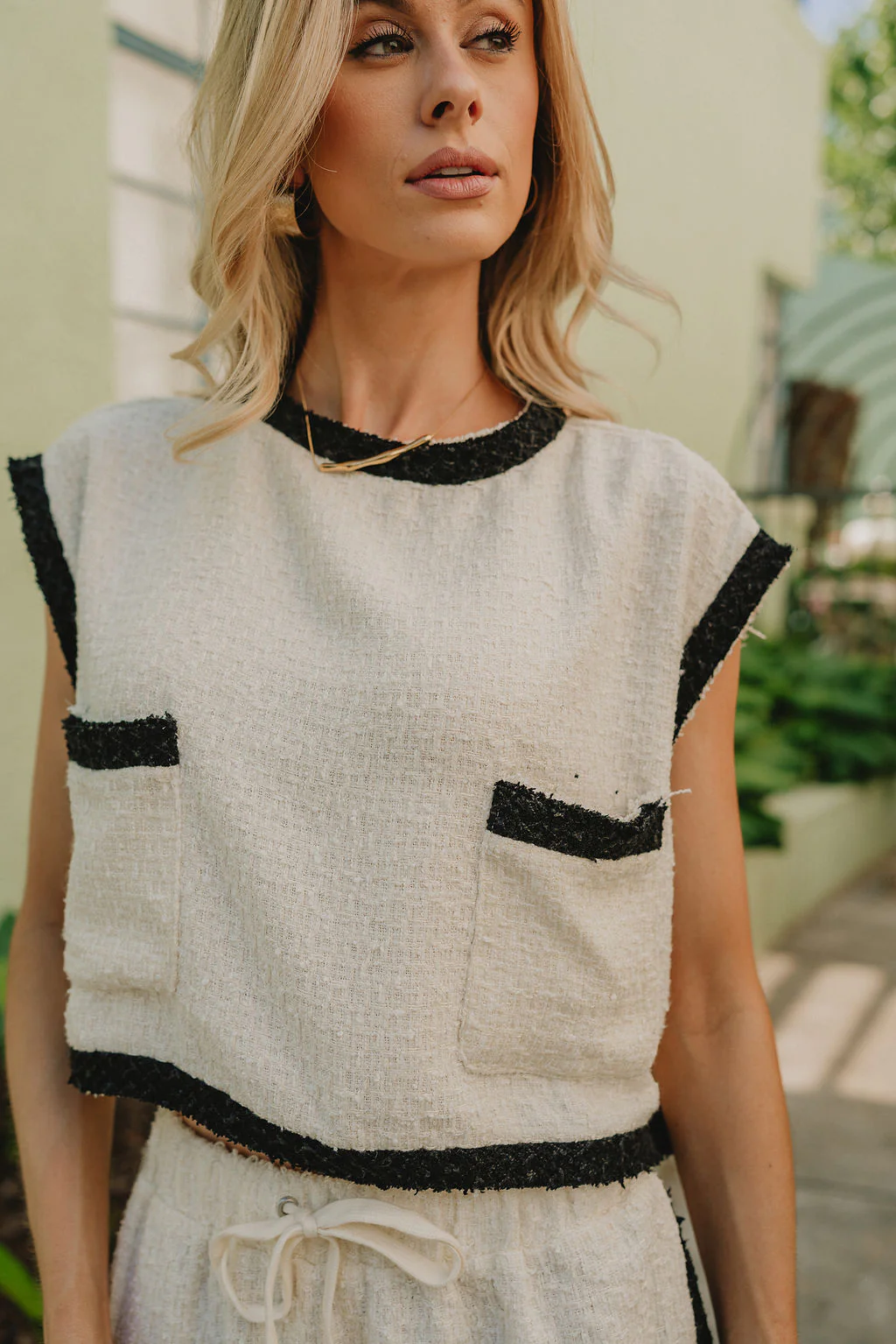Emery Cream & Black Short Sleeve Top - Image 2