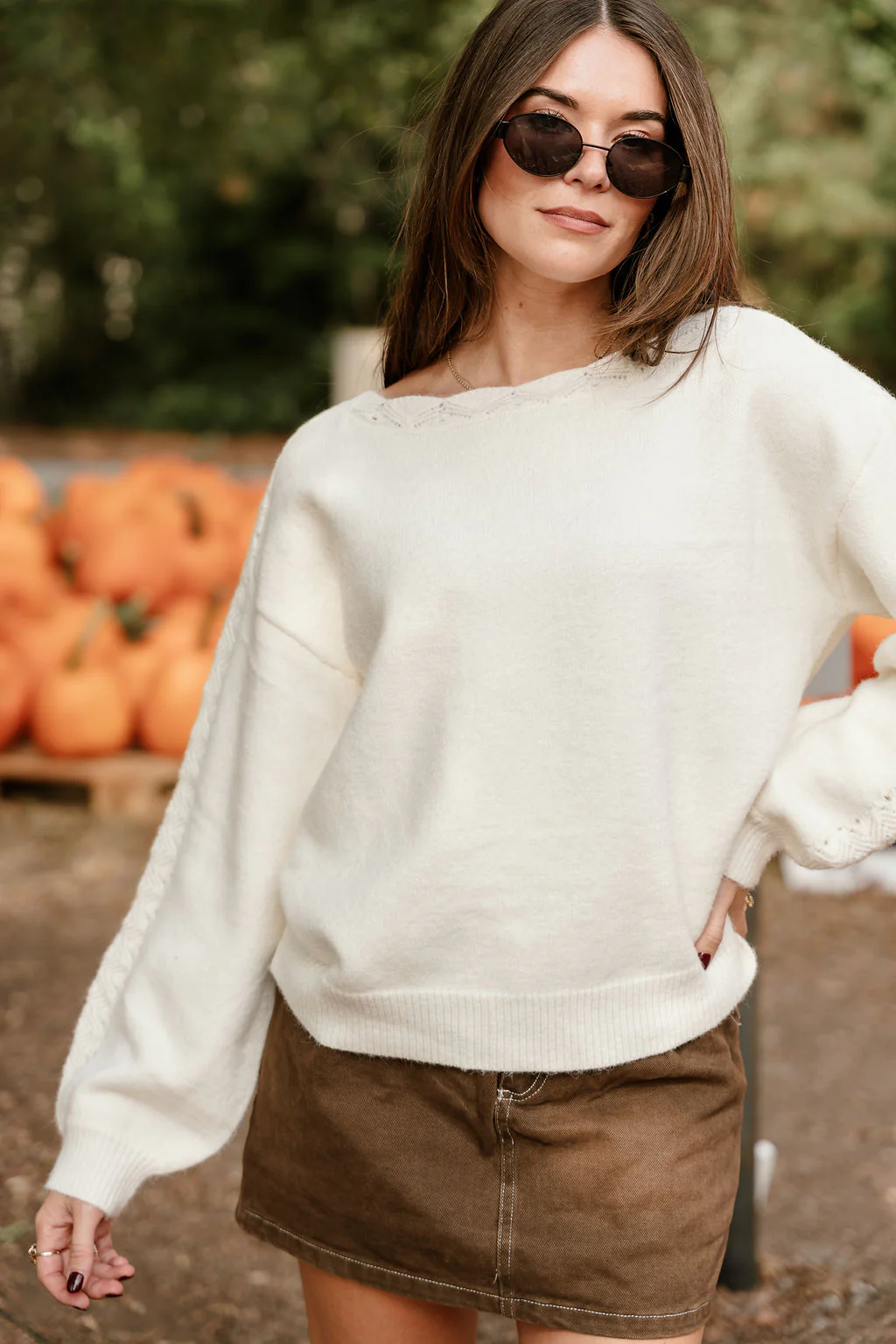 Emilia Cream Knit Long Sleeve Sweater - Image 2