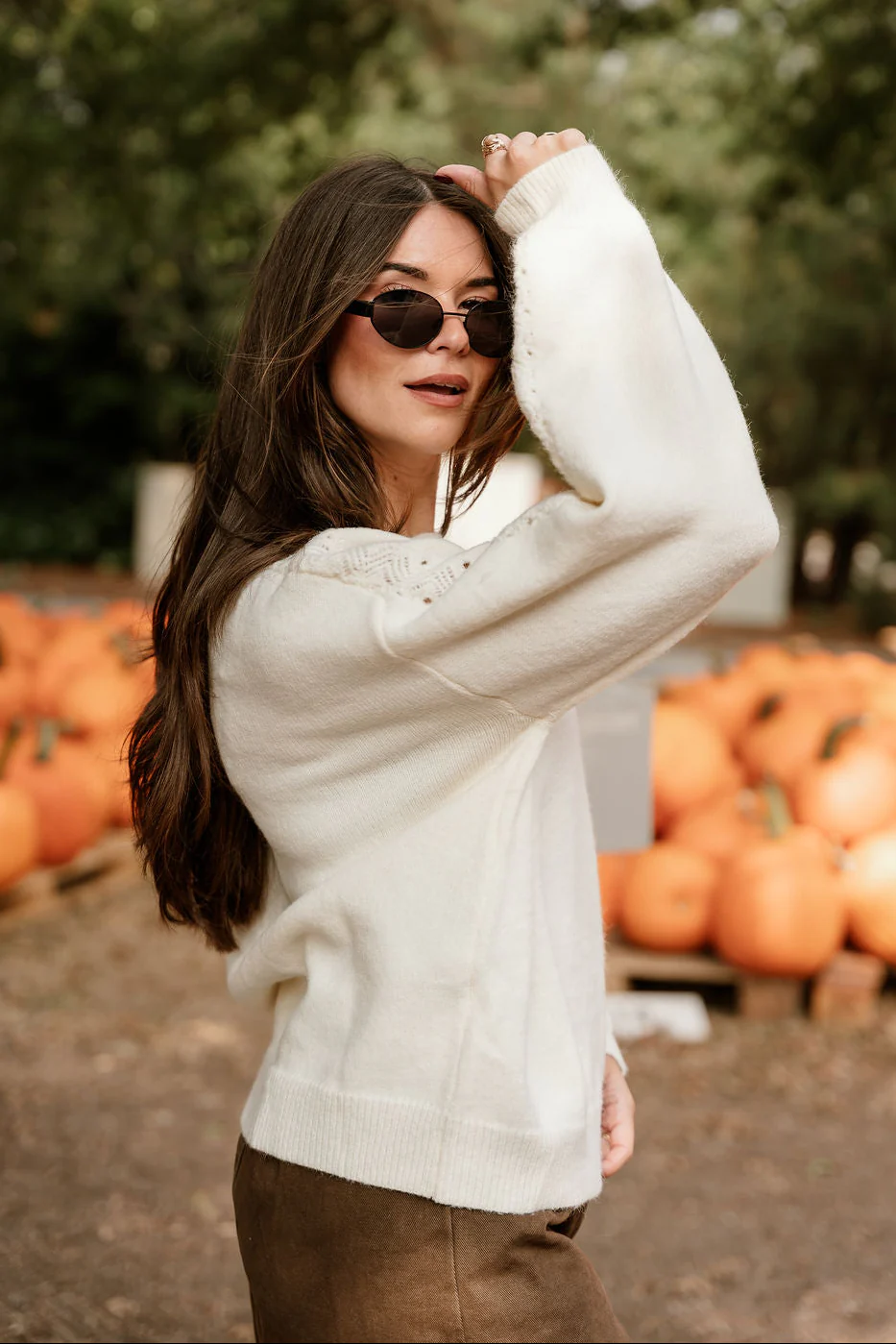 Emilia Cream Knit Long Sleeve Sweater - Image 3