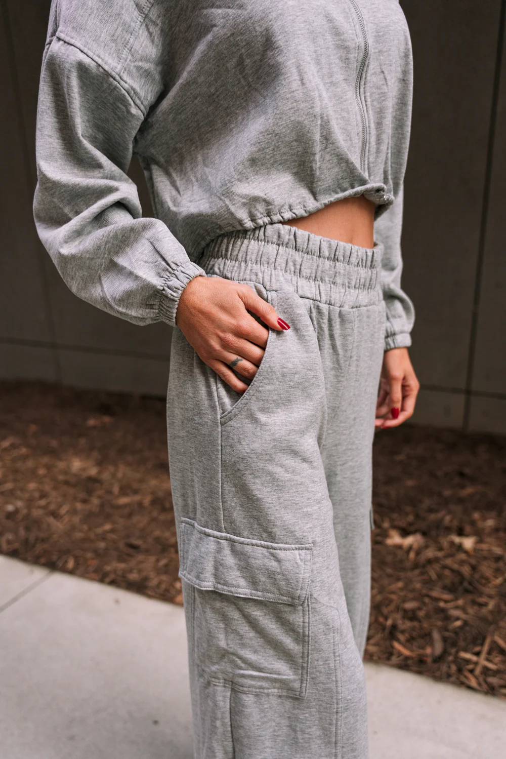 Emilia Heather Grey Cargo Jogger Pants - Image 2