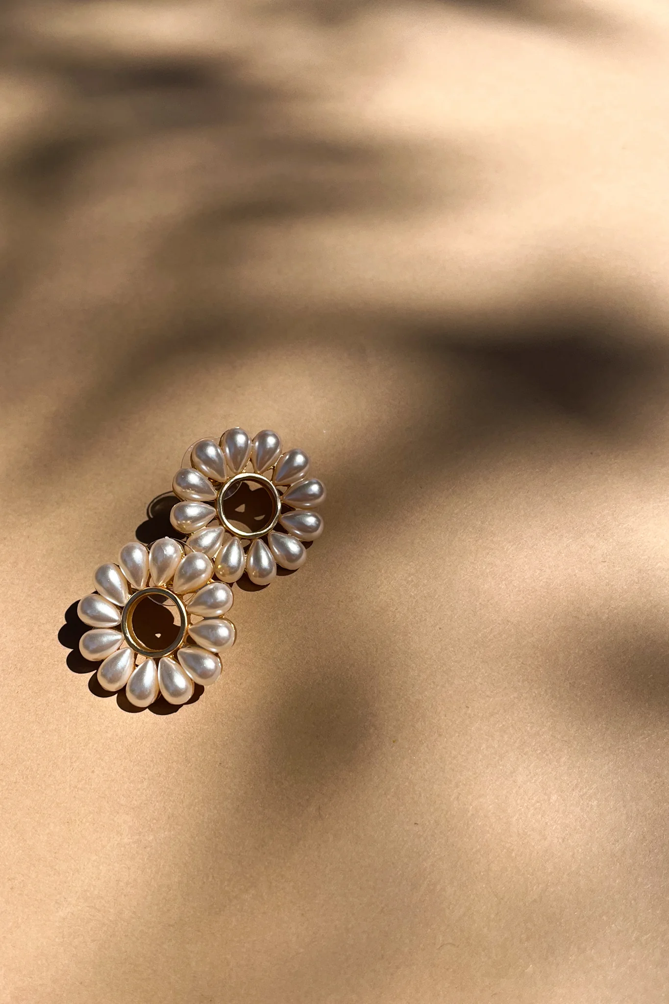 Emilia Pearl & Gold Flower Stud Earring - Image 2