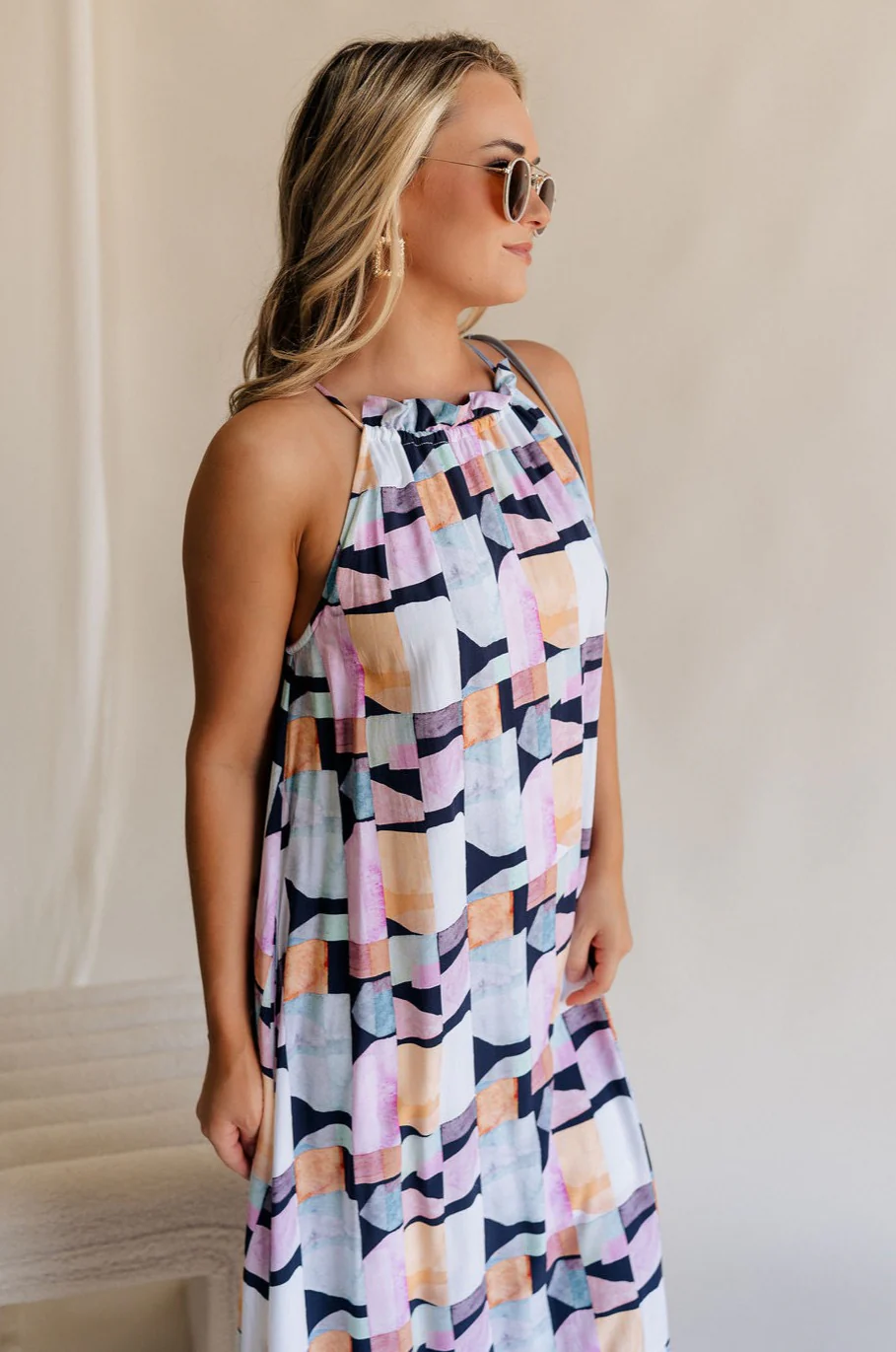 Emily Black Multi Geometric Halter Maxi Dress - Image 3