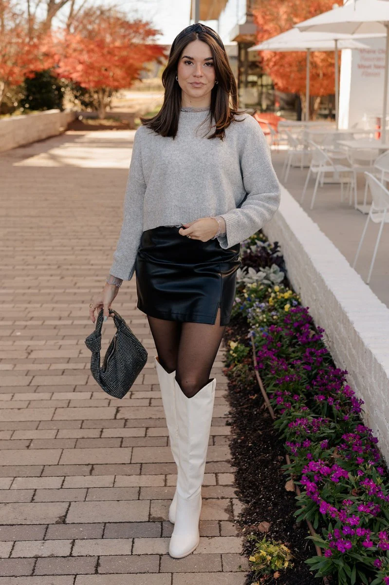 Emily Grey Cropped Long Sleeve Sweater