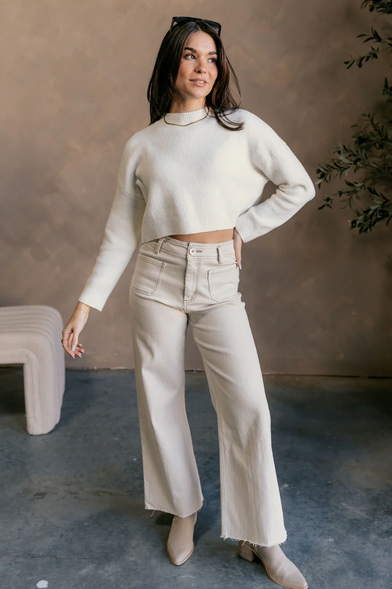 Emily Ivory Cropped Long Sleeve Sweater