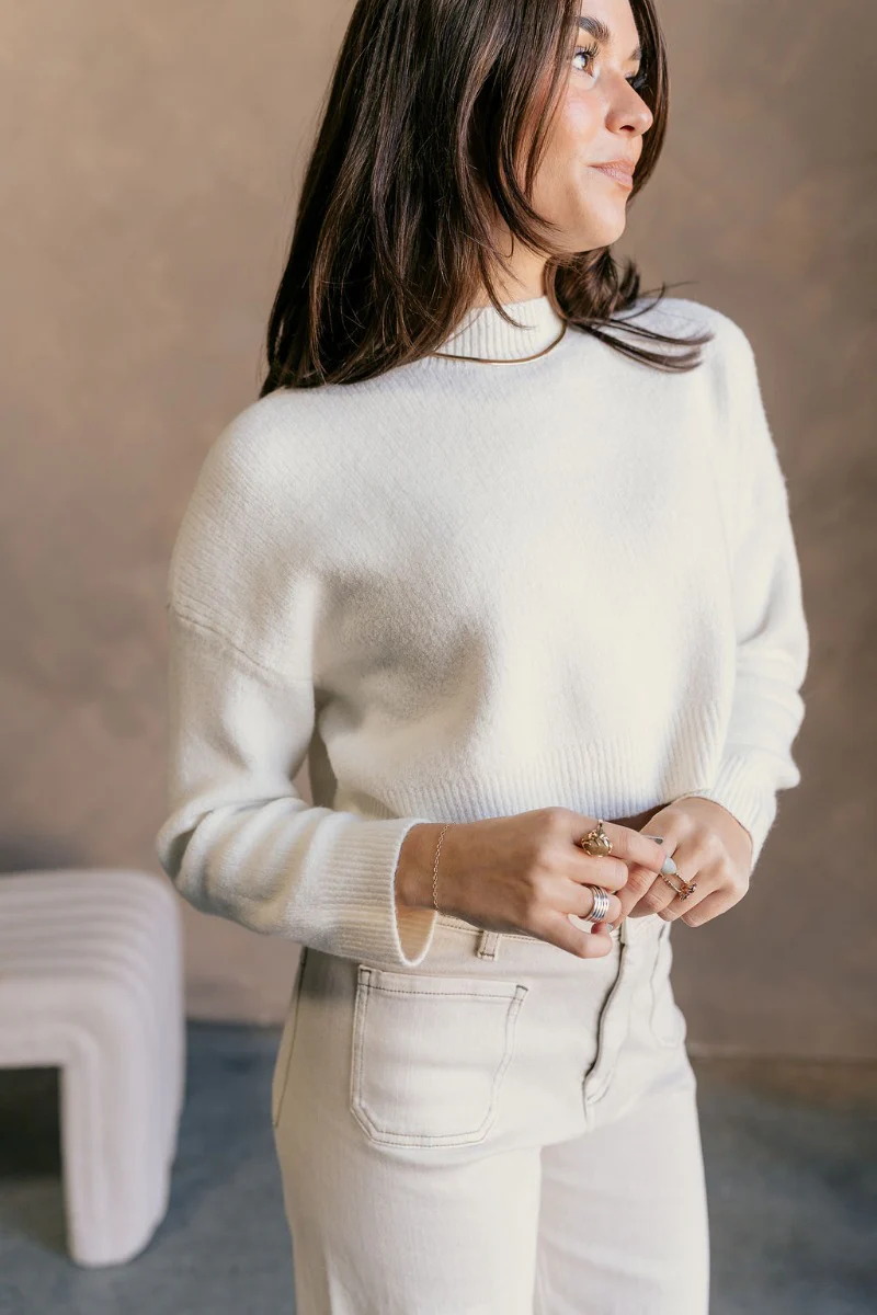 Emily Ivory Cropped Long Sleeve Sweater - Image 5