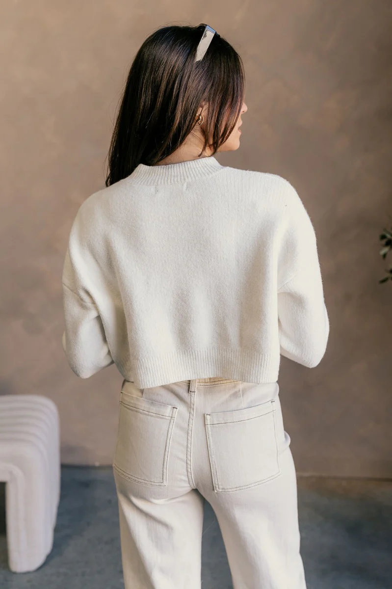 Emily Ivory Cropped Long Sleeve Sweater - Image 7