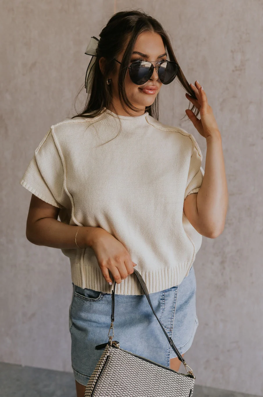 Emma Cream Knit Short Sleeve Top