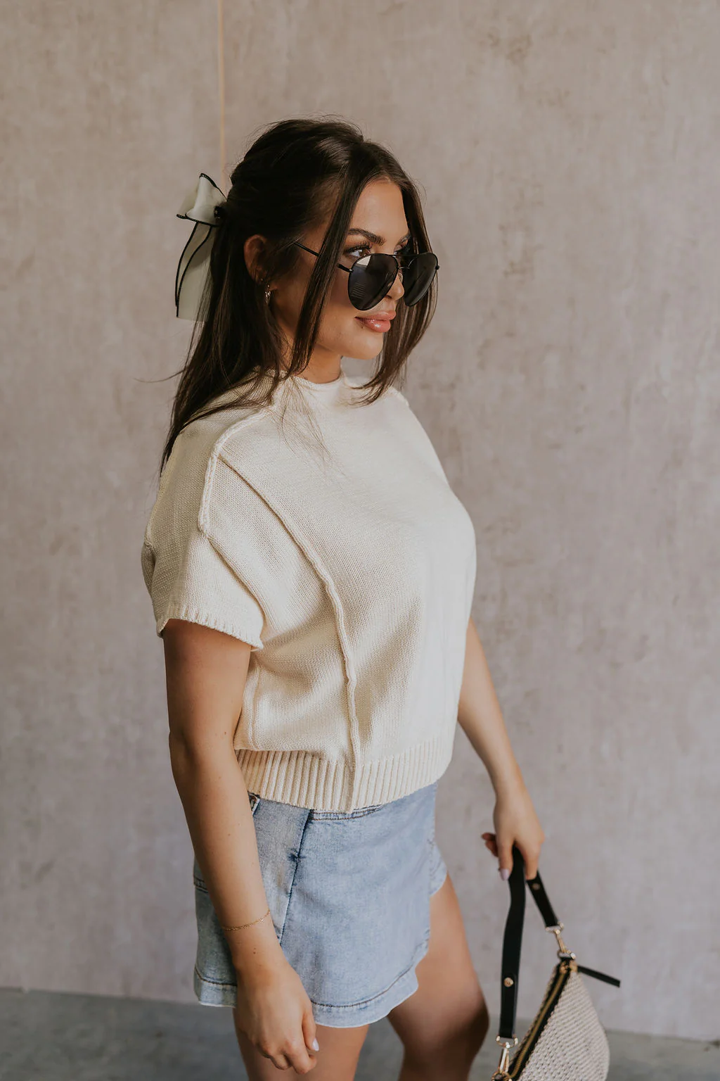 Emma Cream Knit Short Sleeve Top - Image 2