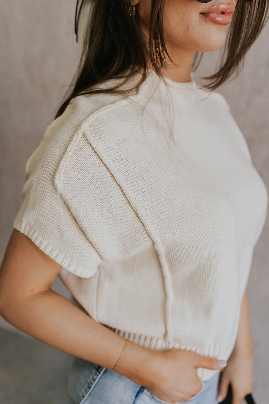 Emma Cream Knit Short Sleeve Top - Image 3