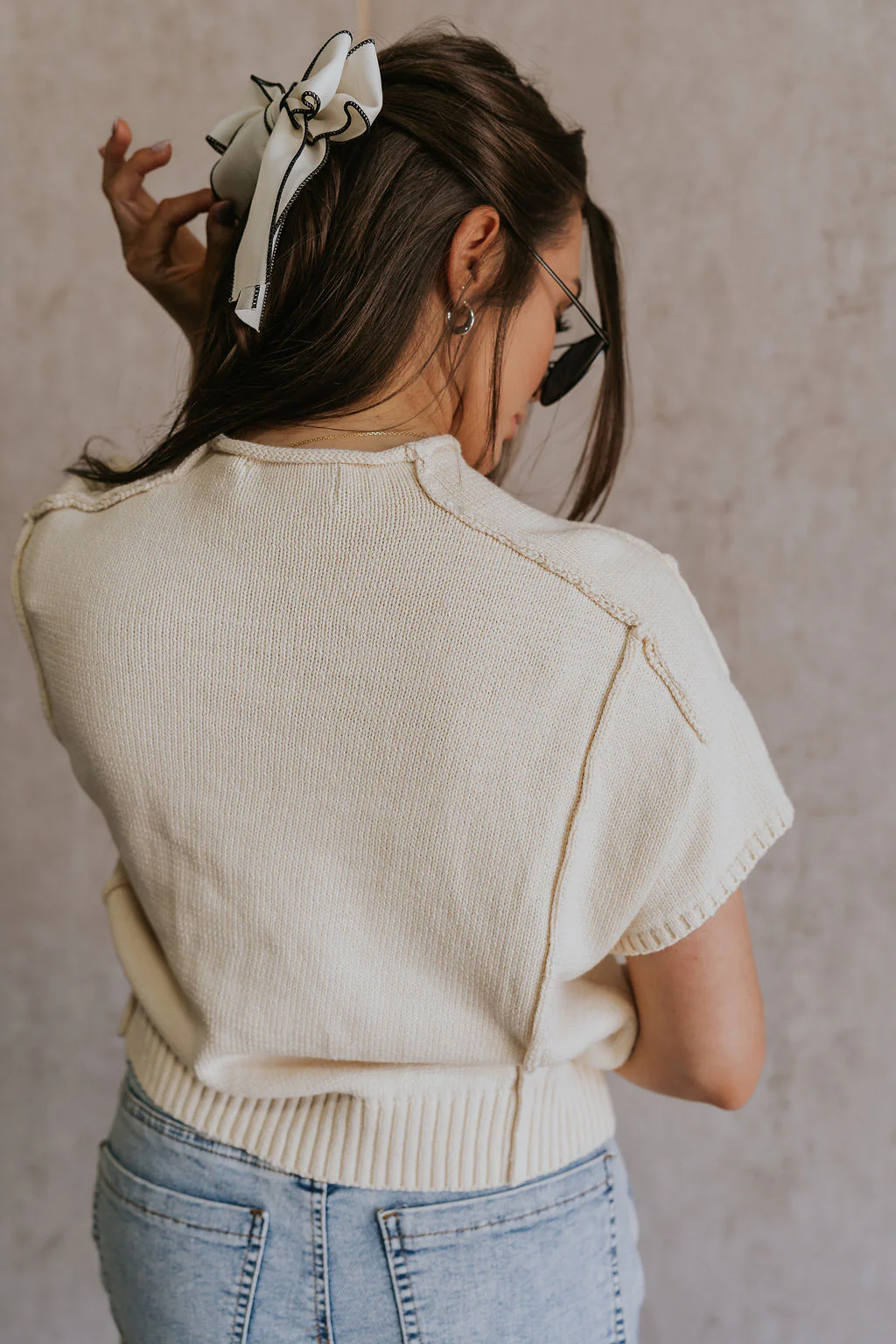 Emma Cream Knit Short Sleeve Top - Image 7